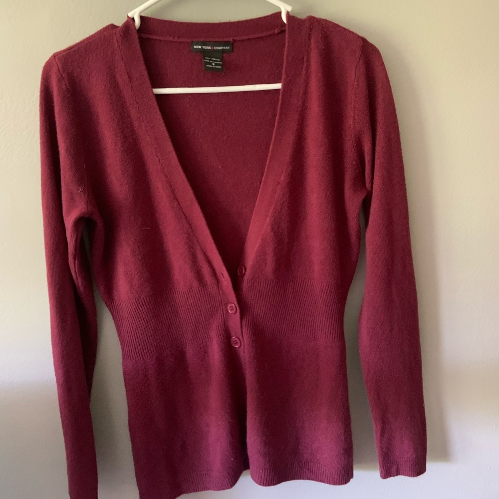New York & Company Maroon Cardigan Sweater